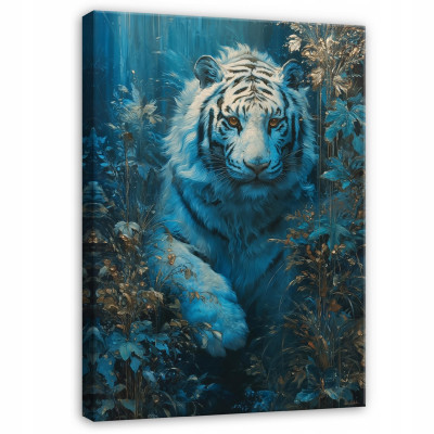 Peinture représentant un tigre blanc et des animaux, pour chambre, salon ou cuisine, sur toile 40 x 30