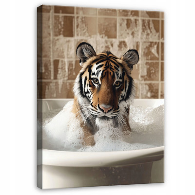 Image de tigre pour salle de bain, toilettes ou WC sur toile murale 60 x 40