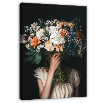Tableau vintage de fleurs pour chambre, salon ou cuisine, sur toile, 100 x 70 cm
