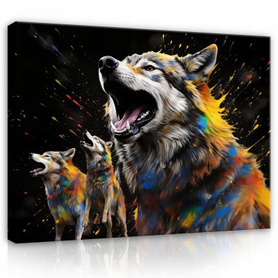 Tableau sur toile murale loups abstraction noir pour chambre à coucher salon 60x40