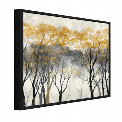 Tableau dans un cadre noir sur toile forêt arbres salon doré chambre à coucher 60x40