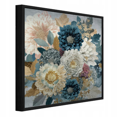 Tableau dans un cadre noir, fleurs métalliques, style abstrait, pour loft, salon ou chambre à coucher, 30 x 30