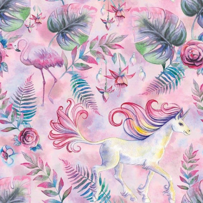 Papier peint pour fille enfants licornes fleurs