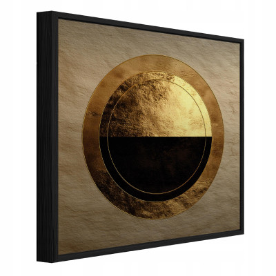 Tableau dans un cadre noir métallique abstraction cercle doré salon chambre à coucher 50x50