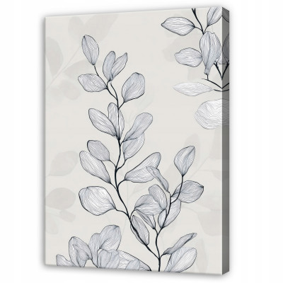 Tableau abstrait représentant des feuilles, gris, pour chambre à coucher ou salon, sur toile, 120 x 80 cm
