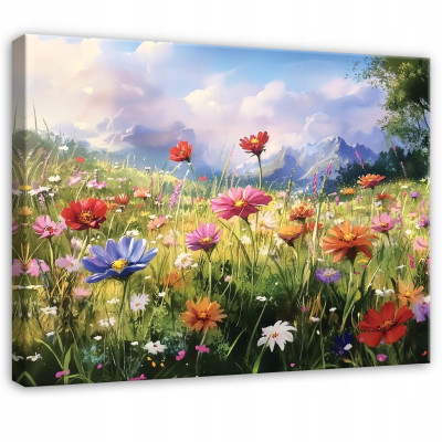 Tableau fleurs des champs prairie 3D pour chambre à coucher salon cuisine sur toile 120x80