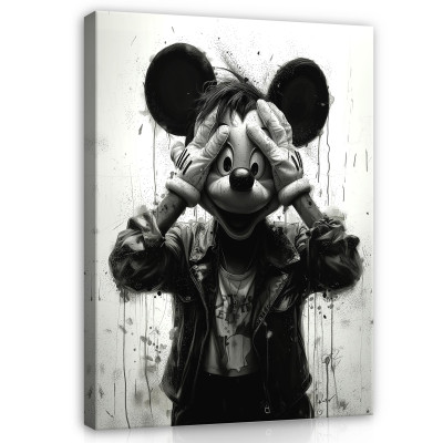 Tableau abstrait souris noir et blanc moderne pour chambre à coucher ou salon 60x40
