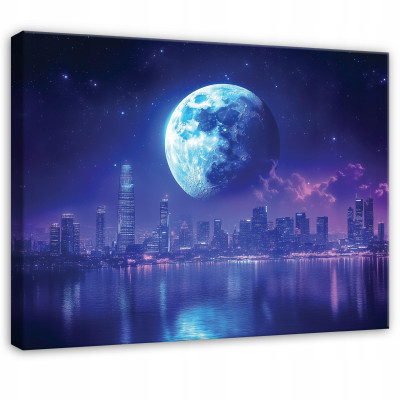 Tableau ville lune nuit panorama pour chambre à coucher salon sur toile 60x40
