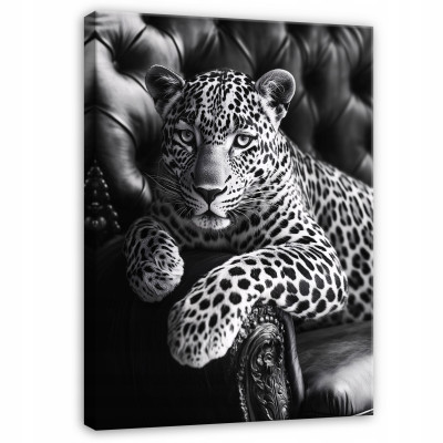 Image d'un jaguar sur un fauteuil, animal pour la chambre à coucher, le salon ou la cuisine, sur toile 40x30