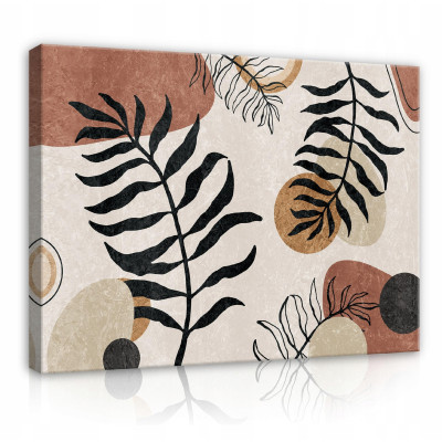 Tableau sur toile feuilles bohème grand format beige 60x40