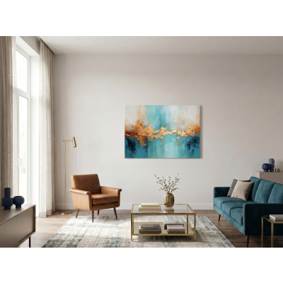 Tableau abstrait or bleu grand salon 60x40