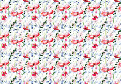 Papier peint coquelicots rouges fleurs des champs aquarelle motif cuisine