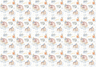 Papier peint animaux endormis motif aquarelle pastel chambre enfant