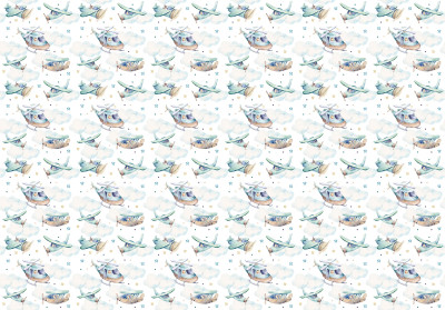 Papier peint avions hélicoptères nuages motif aquarelle chambre enfant