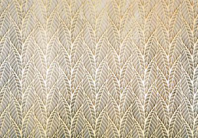 Papier peint feuilles ajourées beige or chevron motif salon