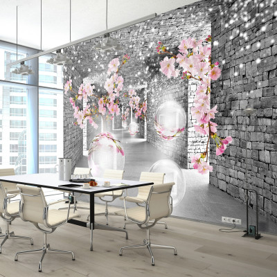 Papier peint mural 3D « Tunnel de fleurs de cerisier » pour le salon