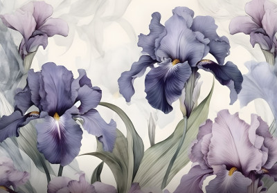 Papier peint iris violet fleurs botanique romantique salon chambre