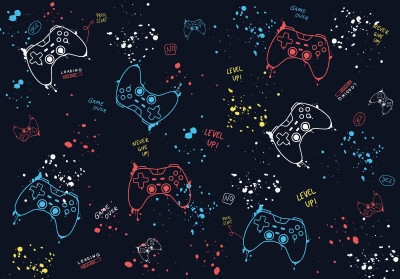 Papier peint gaming manettes gamepad bleu marine chambre ado