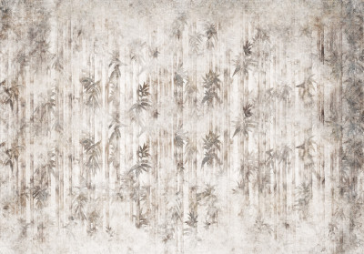 Papier peint bambou tiges feuilles vintage beige oriental salon