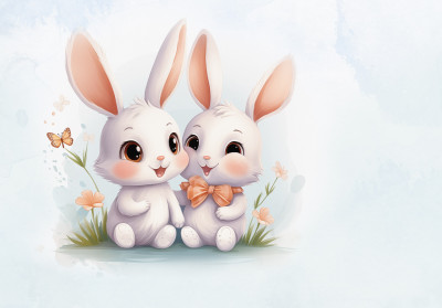 Papier peint lapins papillons fleurs chambre enfant