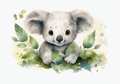 Papier peint bébé koala aquarelle eucalyptus feuilles chambre enfant