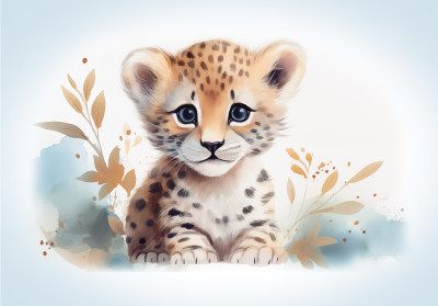 Papier peint bébé guépard aquarelle pastel chambre enfant