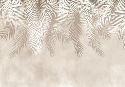 Papier peint feuilles palmier beige blanc minimaliste bohème salon