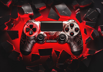 Papier peint manette gaming rouge noir chambre ado