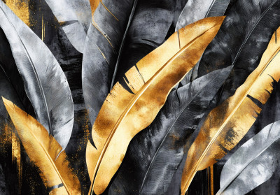 Papier peint feuilles bananier or noir glamour tropical salon