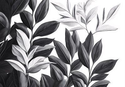 Papier peint feuilles noir blanc botanique monochrome salon