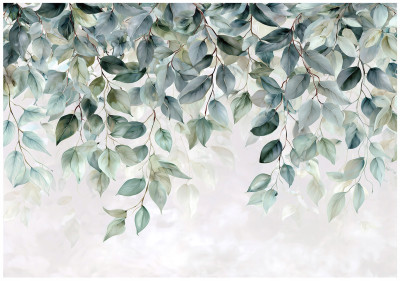 Papier peint photo « Feuilles suspendues » vert – chambre à coucher, salon – papier peint intissé 400 x 280