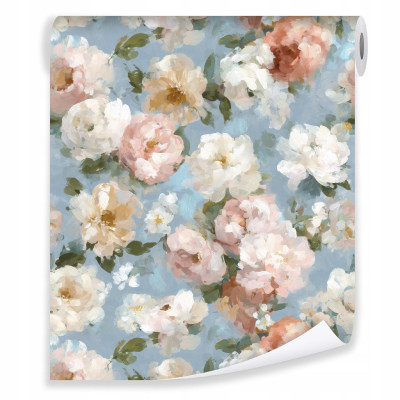 Papier peint à fleurs pastel sur intissé pour le salon ou la chambre à coucher