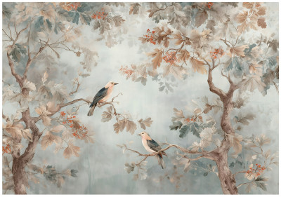 Papier peint mural « Arbres et oiseaux vintage » pour chambre à coucher ou salon, papier peint intissé, 150 x 105 cm