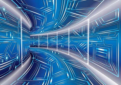 Papier peint mural 3D « Tunnel de science-fiction » bleu pour bureau ou chambre d'enfant
