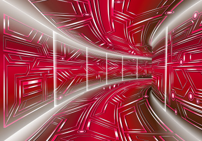 Papier peint mural 3D « Tunnel de science-fiction » rouge pour chambre d'enfant