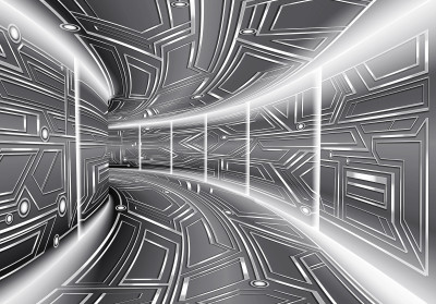 Papier peint mural 3D « Tunnel de science-fiction » gris argenté pour bureau ou salon