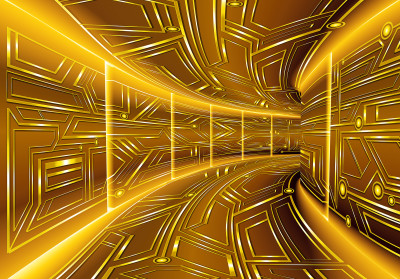 Papier peint mural 3D « Tunnel de science-fiction doré » pour un salon glamour