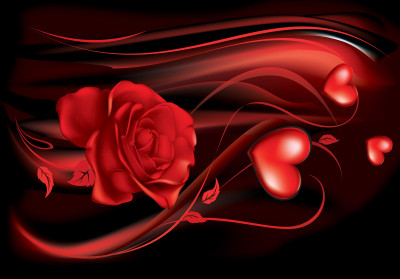 Papier peint mural « Cœurs et roses rouges » pour salon noir