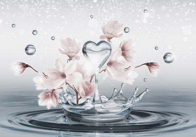 Papier peint mural « Magnolia Heart » rose et argent pour chambre à coucher