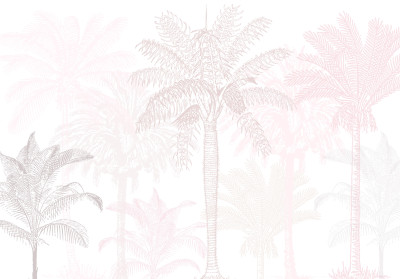 Papier peint mural à motif de palmiers, rose et blanc, pour le salon