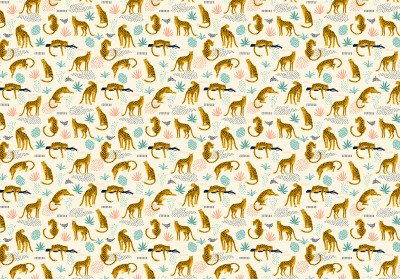 Papier peint mural « Safari » avec motif singes et léopards pour chambre d'enfant