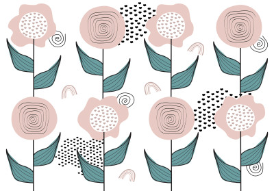 Papier peint mural « Roses scandinaves et feuilles roses » pour chambre d'enfant
