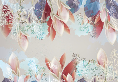 Papier peint mural aquarelle fleurs pastel beige salon