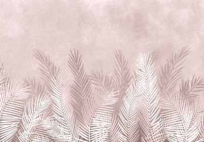 Papier peint mural « Feuilles de palmier » pour salon en béton rose