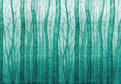 Papier peint mural « Arbres de la forêt » bleu sarcelle pour le salon