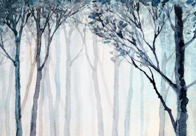Papier peint mural bleu aquarelle « Forêt » pour le salon