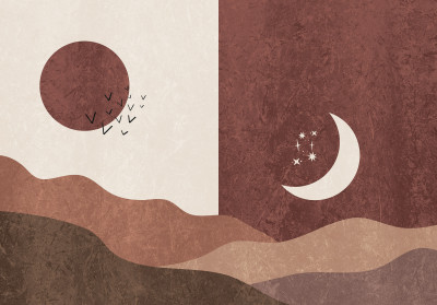 Papier peint mural bohème abstrait soleil et lune pour le salon