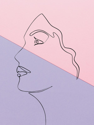 Papier peint mural : dessin au trait représentant un visage de femme pour le salon
