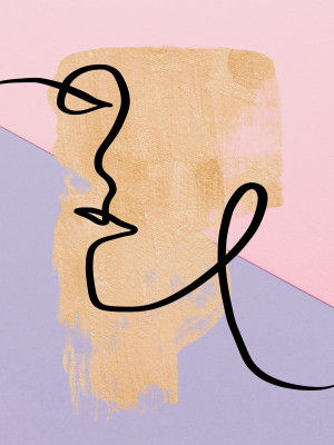 Papier peint mural « Line Art » : visage doré pour le salon