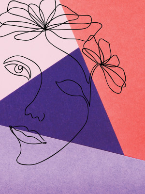 Papier peint mural : dessin au trait, visages et fleurs pour le salon